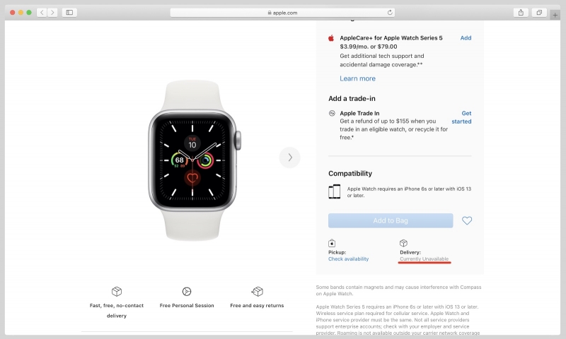 Apple Watch Series 5 резко исчезли из официального онлайн-магазина в США