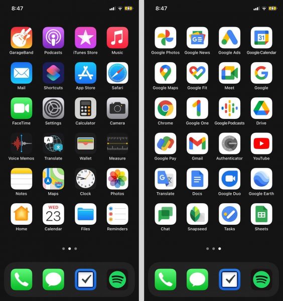 Слева иконки Apple, справа Google. Без комментариев