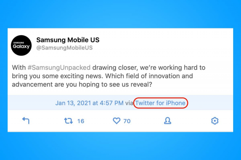 Samsung рекламирует в Twitter презентацию Galaxy S21 с помощью iPhone