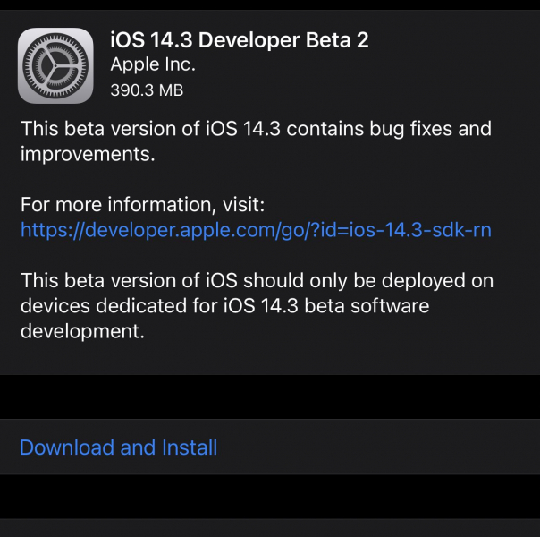 Вышла iOS 14.3 beta 2 для разработчиков. Что нового